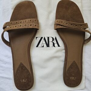 Zara Tan Braided Sandals Slip-On Style USED ONCE .